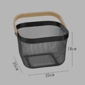 Metal Kitchen Storage Basket with Wooden Handle – Hanging Fruit & Vegetable Organizer | KitchenGrow