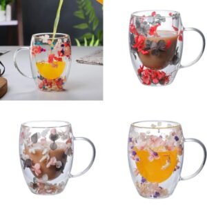 Double Wall Glass Mug with Dry Flowers