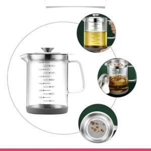 Glass Oil Pot with Stainless Steel Lid and Strainer